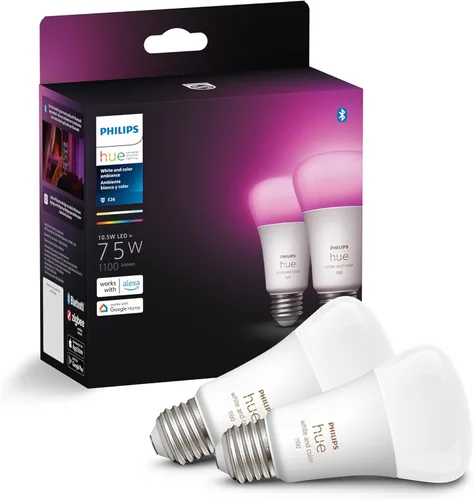 Vista 9 de Philips Hue Bombilla LED Inteligente A19 de 75W - Ambiente Blanco y de Color que Cambia de Color - Paquete de 1 - 1100LM - E26 - Interior - Control