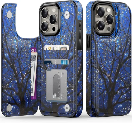 Vista 59 de FUNMIKO Funda tipo cartera para iPhone 13 con tarjetero, bloqueo RFID, protección de grado militar y obras de arte impresas con rayos UV, cierre