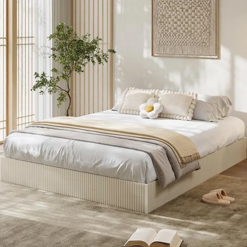 Vista 20 de Garvee Marco de cama individual, cama de plataforma de madera con diseño estriado Base de cama de perfil bajo, base de cama minimalista sin ruido