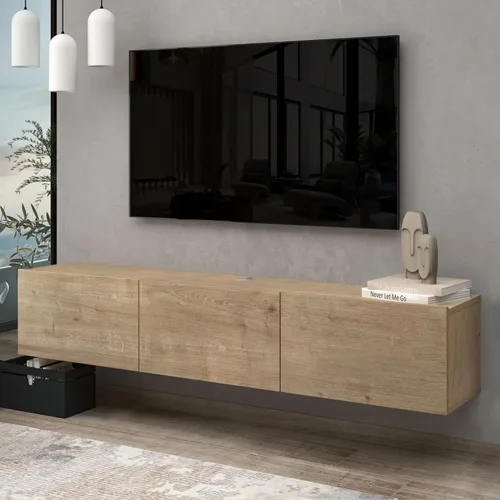 Vista 11 de Atelier Mobili - Consola de TV de pared, color blanco brillante, centro de entretenimiento con diseño flotante Madera como