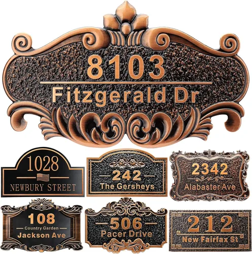 Vista 27 de Placa personalizada de dirección de casa de 12 pulgadas, números fundidos para exteriores, placa de señal de dirección personalizada con nombre