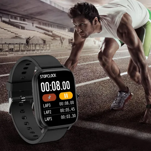 Vista 3 de Reloj inteligente para hombres y mujeres, compatible con iPhone, Samsung, teléfono Android, pantalla táctil completa de 1.69 pulgadas, IP68 Negro