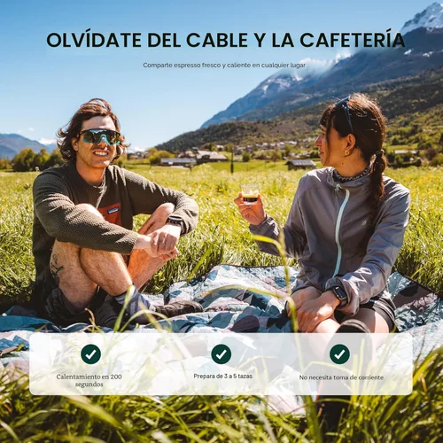 Vista 5 de OutIn Nano - Máquina portátil eléctrica de café expreso, cafetera de viaje para acampar, cafetera de coche autocalentante con USB-C, con café molido