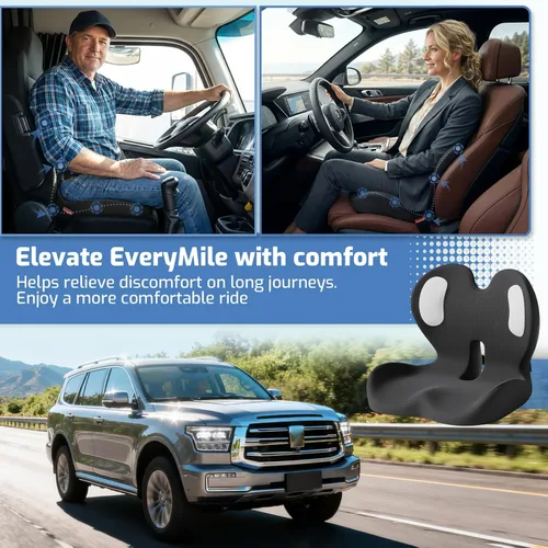 Vista 5 de Cojín de asiento de espuma viscoelástica con almohada de apoyo lumbar, cojín para silla de oficina, cojín ergonómico para asiento de automóvil