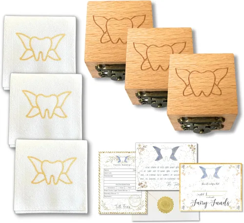 Vista 7 de Caja de dientes con cierre y bolsa de dientes Caja de hadas de dientes para niñas o niños y bolsa de hadas de dientes Cierre de cierre - Juego