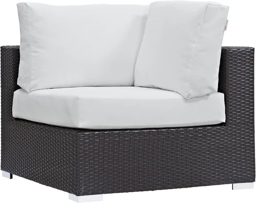 Vista 28 de Modway Convene - Sofá biplaza de mimbre para patio al aire libre con cojines en color beige espresso