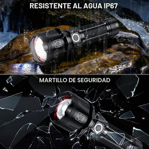 Vista 5 de Linternas de alto lúmenes, 1800.000 lúmenes, linterna recargable súper brillante con 5 modos de luz, zoomable, IP67 impermeable, linterna LED