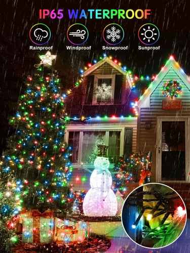 Vista 5 de Acan - 300 luces LED para Navidad al aire libre, 115 pies, luces multicolores para árbol de Navidad con control remoto, 8 modos de iluminación