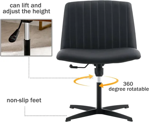 Vista 5 de Upholster - Silla de escritorio de oficina en casa sin brazos, silla ergonómica de tocador sin ruedas, silla ergonómica moderna giratoria