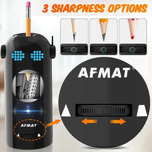 Vista 4 de AFMAT - Sacapuntas eléctrico de robot para lápices de colores de 7-11.5mm, entrada y salida automática, recargable totalmente automático sin manos
