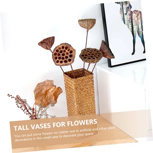 Vista 2 de Operitacx 2 piezas de decoración de plantas secas para jarrón, decoraciones rústicas, maceta de flores de ratán, caja de almacenamiento de mimbre