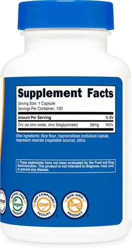 Vista 5 de Nutricost Bisglicinato de zinc (50 mg) 120 cápsulas veganas, sin OMG, suplemento sin gluten