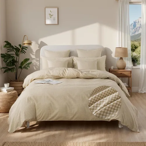 Vista 39 de FADFAY Twin 100% Washed Cotton Black & White Gingham Ruffle Duvet Cover Set