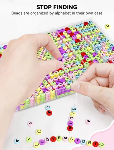 Vista 3 de ARTDOT Kit de fabricación de pulseras de amistad con 1400 piezas de cuentas de letras, surtido de 28 estilos, suministros para hacer joyas, juego