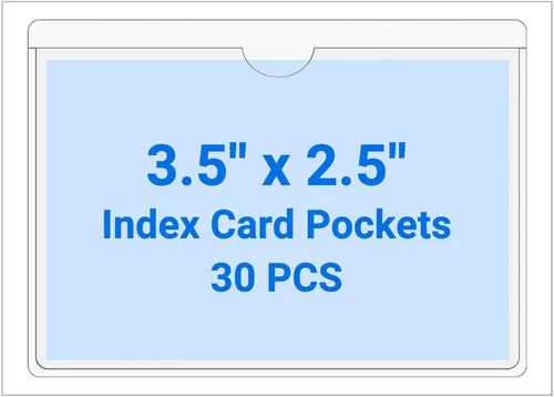 Vista 35 de 30 PCS Clear Self Adhesive Plastic Label Pockets, Top Loading Business & Library Index Card Holders, Peel and Stick Sleeves for Storage Bins, Totes