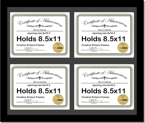 Vista 4 de Creative Picture Frames 79-16X20Bk-B - Marco de diploma horizontal negro de 7 x 9 pulgadas con 4 aperturas de paspartú negro Capacidad para 4