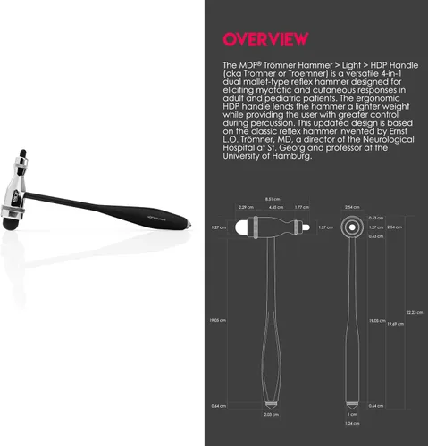 Vista 7 de MDF Tromner, Martillo de reflejos con pincel integrado para respuestas cutánea y superficial, rojo (MDF555 – 02), MDF555P, 1, 1