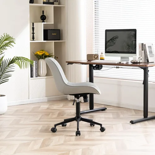 Vista 33 de YOUNIKE Silla de escritorio de oficina en casa con ruedas, silla de tocador sin brazos con respaldo, cómoda y moderna silla tapizada de cuero