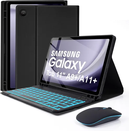 7 Colors Backlit Keyboard Case with Mouse for Samsung Galaxy Tab 11 inch A11 Plus & A9 Plus, Dechatable Keyboard Case, Light Cover for Galaxy A9