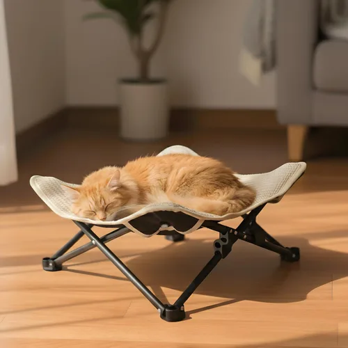 Vista 8 de PETKARAY Cama elevada plegable para gatos, muebles esponjosos con marco de metal, hamaca elevada para gatos