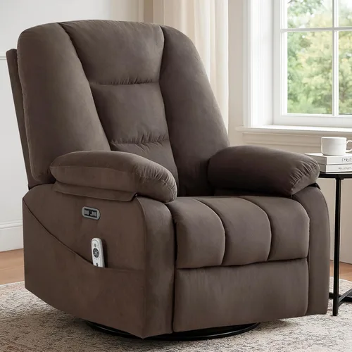 Silla reclinable giratoria eléctrica para adultos, reclinable mecedora eléctrica con masaje y calor para sala de estar y dormitorio, sofá reclinable
