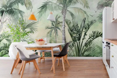 Vista 4 de Murwall Tropical Wallpaper Palm Tree Wall Mural Tropical Leaves Wallpaper Living Room Bedroom Entryway Cafe