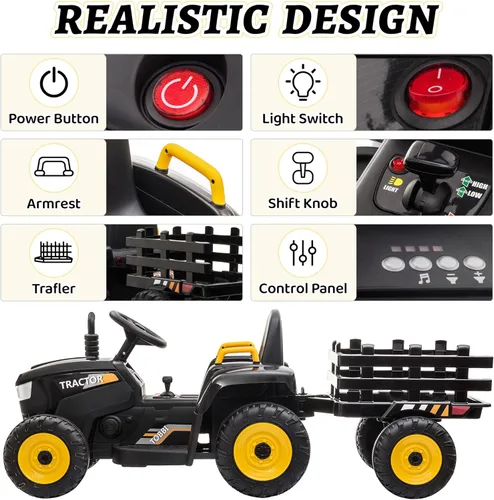 Vista 3 de TOBBI - Tractor de juguete a batería de 12 V con remolque color verde, rosado y rojo