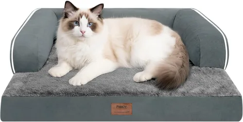 Vista 102 de Cama pequeña para perros y gatos, cama ortopédica impermeable para perros pequeños, cama de gato, cómodo sofá para mascotas, sofá cama con funda