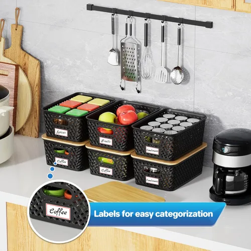 Vista 5 de Anysig 8 Paquetes Contenedores de Almacenamiento de Plástico con Tapas de Bambú - Contenedores de Almacenamiento Apilables Decorativos Cestas