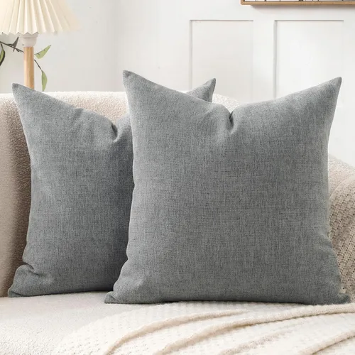 Vista 19 de Jepeak - Juego de 2 fundas de almohada de lino de arpillera de 16x16 pulgadas, fundas decorativas estilo casa de campo rústicas, neutras, cuadradas