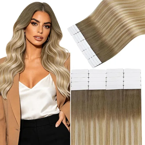 Vista 18 de Easyouth Extensiones de cabello humano rubio con cinta, extensiones de cabello humano rubio blanco, 12 pulgadas, 20 unidades, 1.06 onzas, para Una