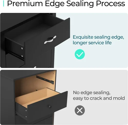 Vista 4 de LINSY HOME Cómoda de 5 cajones, cómoda negra para dormitorio, cómoda moderna con cajones anchos, cómoda de almacenamiento de madera para guardería