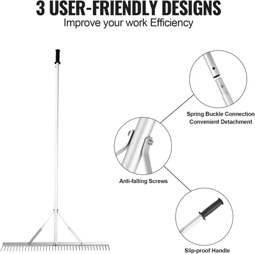 Vista 5 de VEVOR Rastrillo para Paisaje, Rastrillo de Maleza Acuática de Aluminio con Cabeza de 36" y Mango Largo de 75" para Aflojar el Suelo, Cuidado
