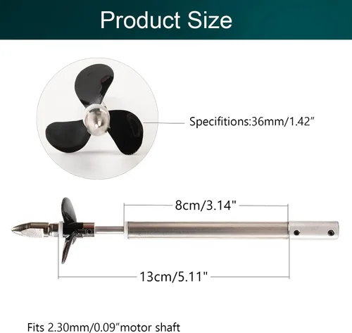 Vista 4 de Jutagoss Hélice de eje de transmisión para barco RC L eje de 5.118 in, manga L80mm, hélice D36mm para eje de motor de 0.079 in