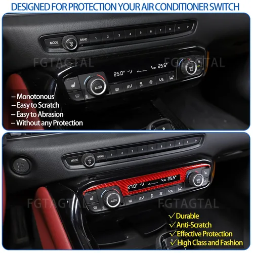 Vista 2 de Marco de fibra de carbono suave para panel de interruptor de aire acondicionado compatible con Toyota Supra GR A90 A91 MK5 2019-2026, consola Rojo