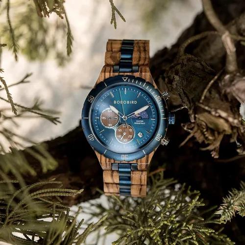 Vista 2 de 2win Relojes de madera grabados personalizados para hombre, a la moda, multifunción, reloj personalizado para cumpleaños, aniversario, relojes