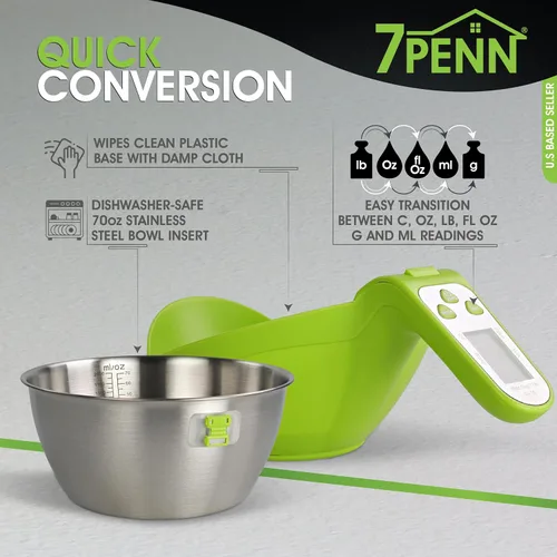 Vista 4 de 7Penn Báscula de alimentos para cocina – Báscula verde de 70 onzas con capacidad para leer hasta 11 libras – Báscula digital de alimentos