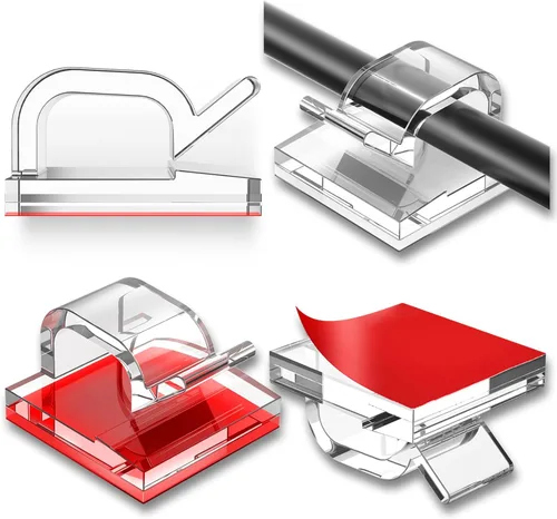 Vista 12 de 100 piezas de clips para cables, organizador de cables adhesivo, soporte de cable, clip de cable autoadhesivo, ganchos adhesivos para gestión