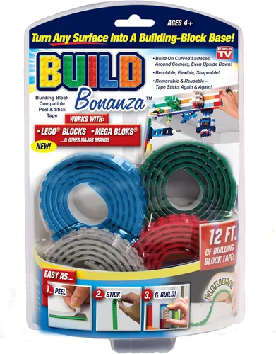 BZ2M1-MC12/6 Self Adhesive Tape Works Building Block Tape, Blue/Red/Grey/Green, N/A