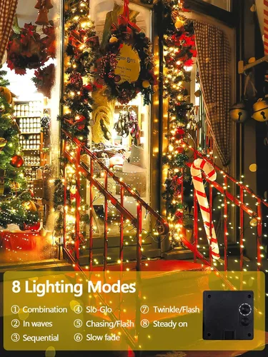 Vista 8 de 4th of July Decorations, Solar American Flag Lights Outdoor with 8 Modes, 18.8FT 25 USA Flags & 50 Red White and Blue LEDs Patriotic String Lights