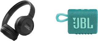 JBL Tune 510BT: Auriculares inalámbricos en la oreja con sonido Purebass - Negro & Go 3: Altavoz portátil con Bluetooth, batería incorporada,