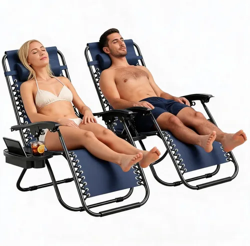 Vista 9 de Zero Gravity Chairs Set of 2, Adjustable Patio Recliners Black