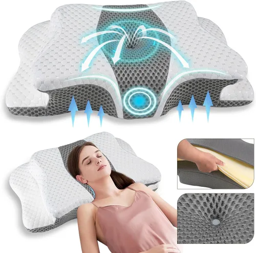 Vista 9 de Almohada cervical para aliviar el dolor para el cuello, almohada ergonómica ajustable para dormir acogedor, almohadas ortopédicas de espuma