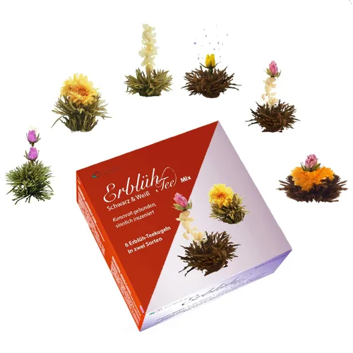 Vista 6 de Creano Blooming Tea Set de regalo con maceta de vidrio de 17 oz/16.9 fl oz con 6 té de flores cada 3 piezas de té blanco y negro