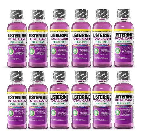 Listerine Total Care - Enjuague bucal antiséptico de menta fresca, tamaño de viaje, 3.2 onzas (3.2 fl oz), paquete de 12