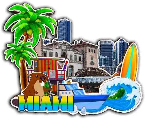 Imán de madera para nevera de Miami Florida USA Monumentos 3D de viaje coleccionables, recuerdos decorativos hechos a mano -2646