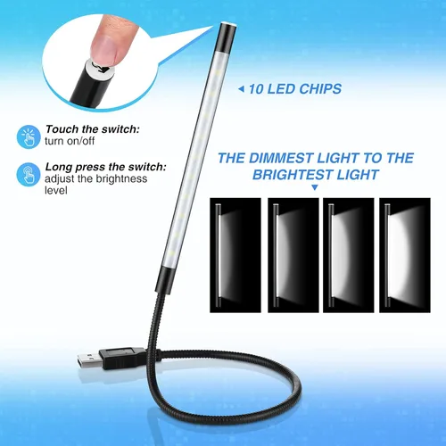 Vista 3 de Mudder 2 piezas de luz LED USB para teclado, luz de cuello de cisne, lámpara de computadora de palo flexible, lámpara LED regulable, interruptor