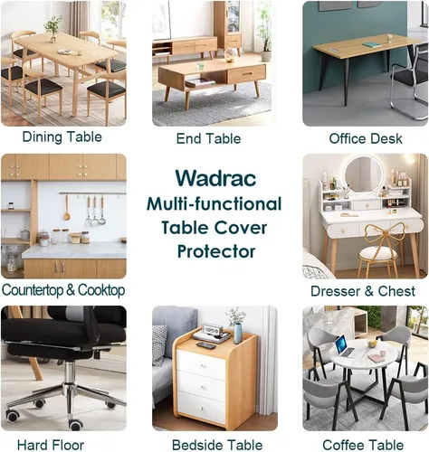 Vista 3 de Wadrac 24x36 Protector de mesa de plástico transparente para comedor, cubierta de PVC, mantel de vinilo, fácil de limpiar, antideslizante, tapete