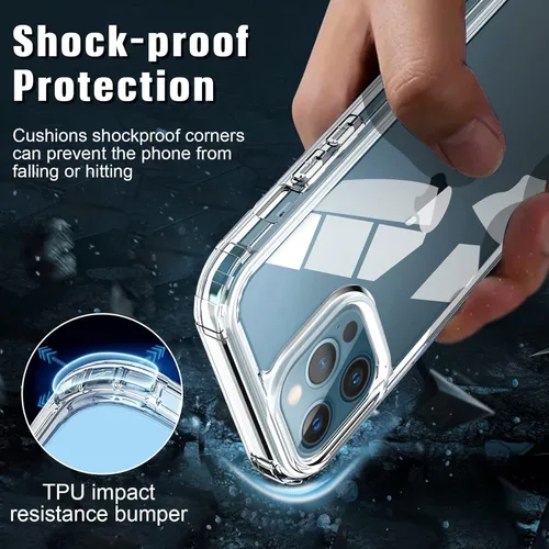 Vista 3 de 5 in 1 Clear Case for iPhone 12 Pro Max 6.7", with 2 HD Screen Protector + 2 Camera Lens Protector, 9H Hardness Tempered Glass Protection Film