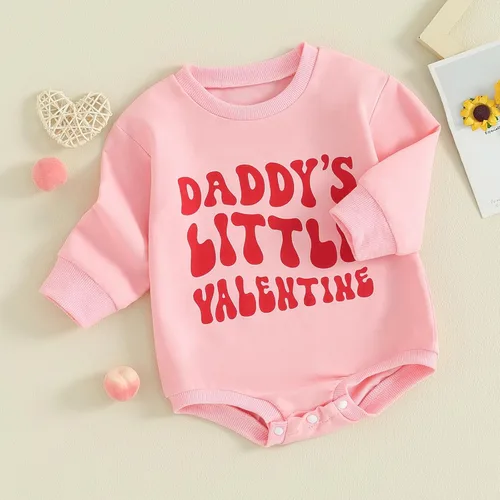 Vista 8 de SOLILOQUY Mameluco de manga larga con cuello redondo para el primer día de San Valentín para bebé niño y niña